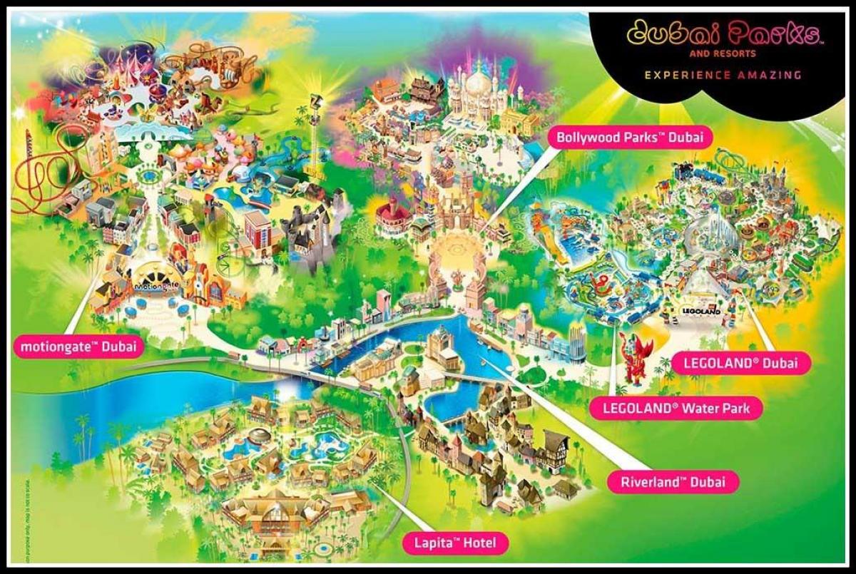 Dubai parken en resorts locatie op kaart