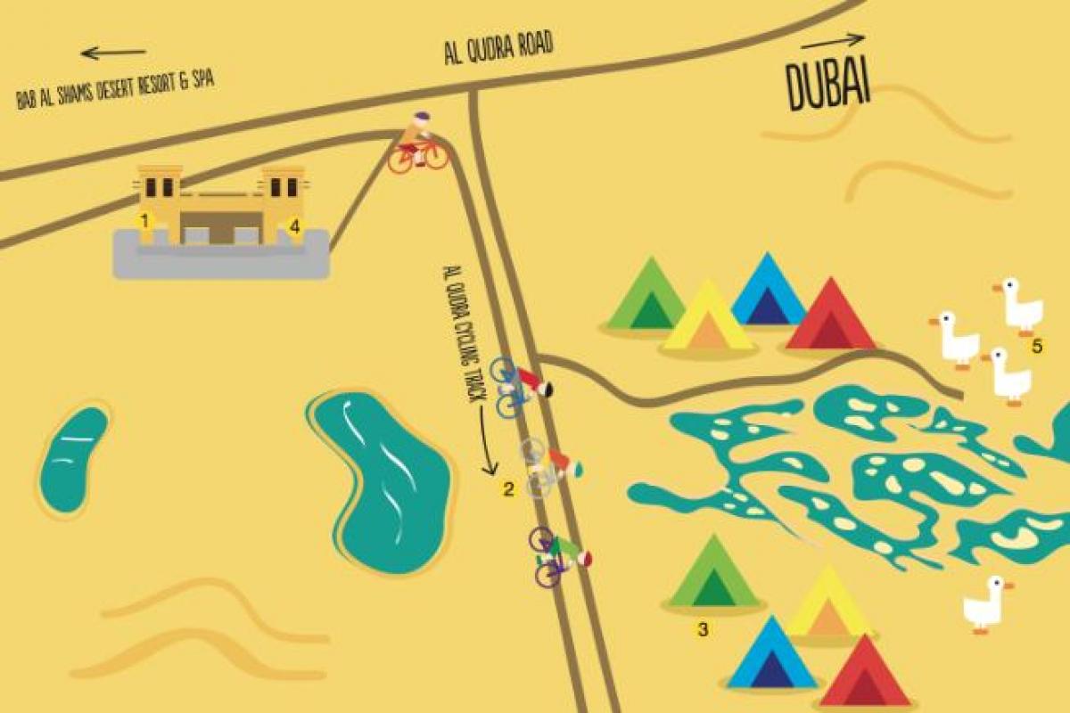 kaart van Al Qudra Meer route