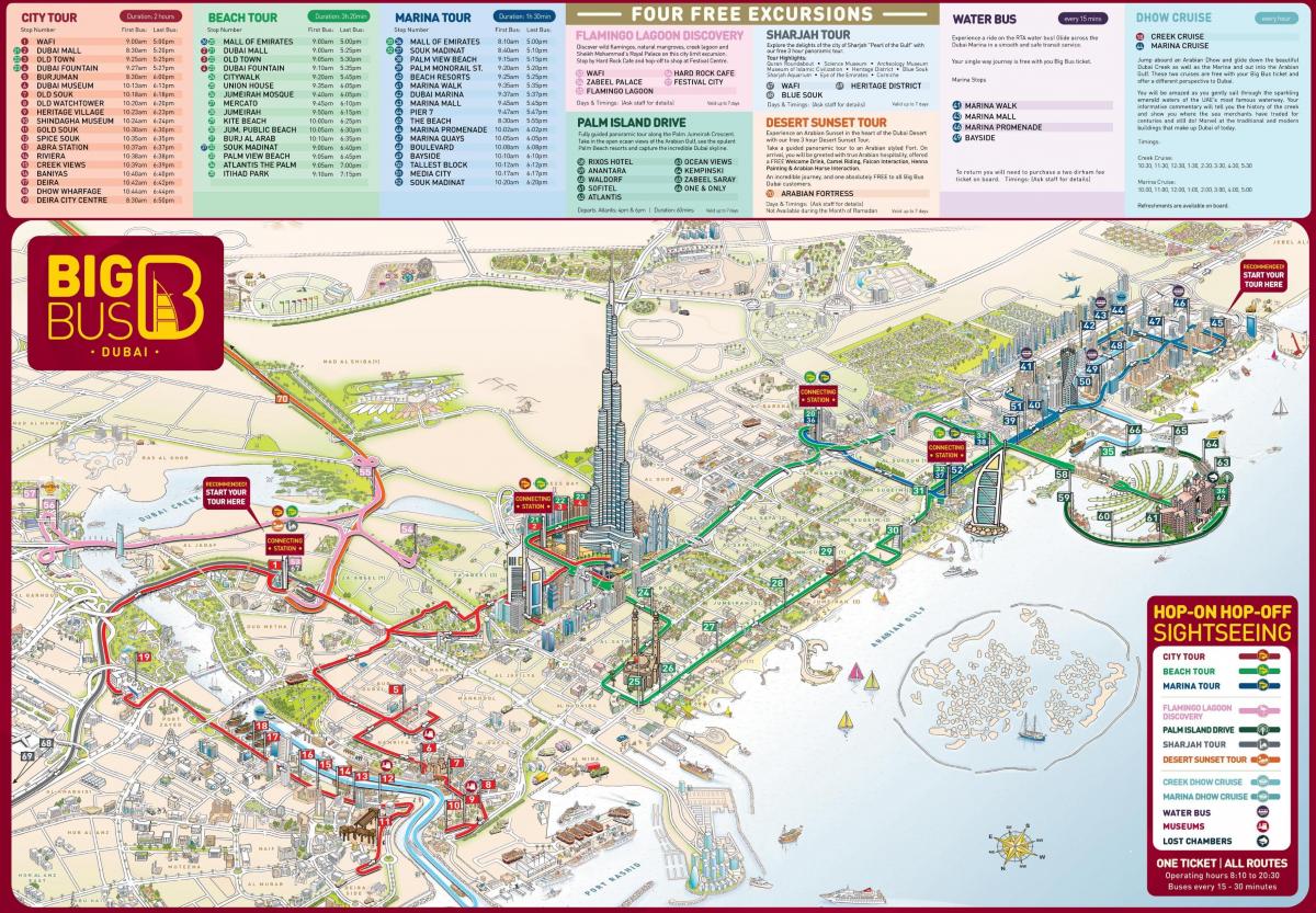 kaart van de attracties van Dubai