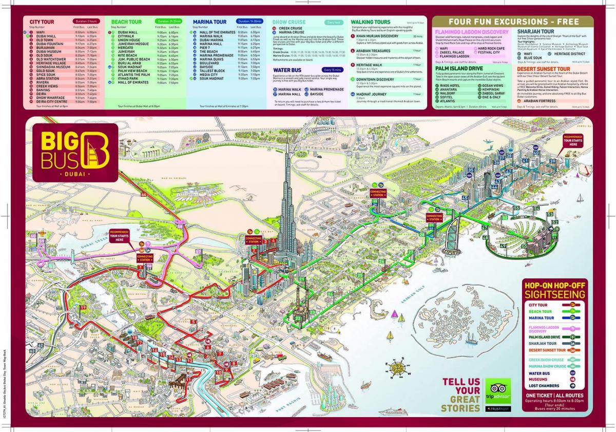 de grote rode bus Dubai-kaart