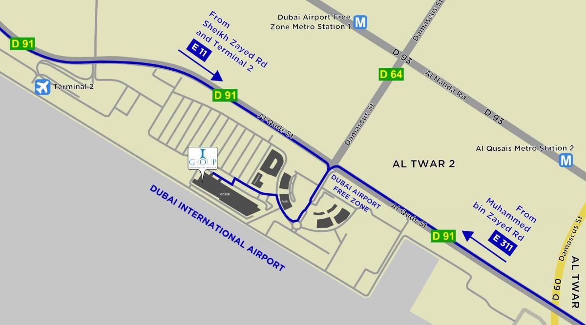 kaart van Dubai airport free zone