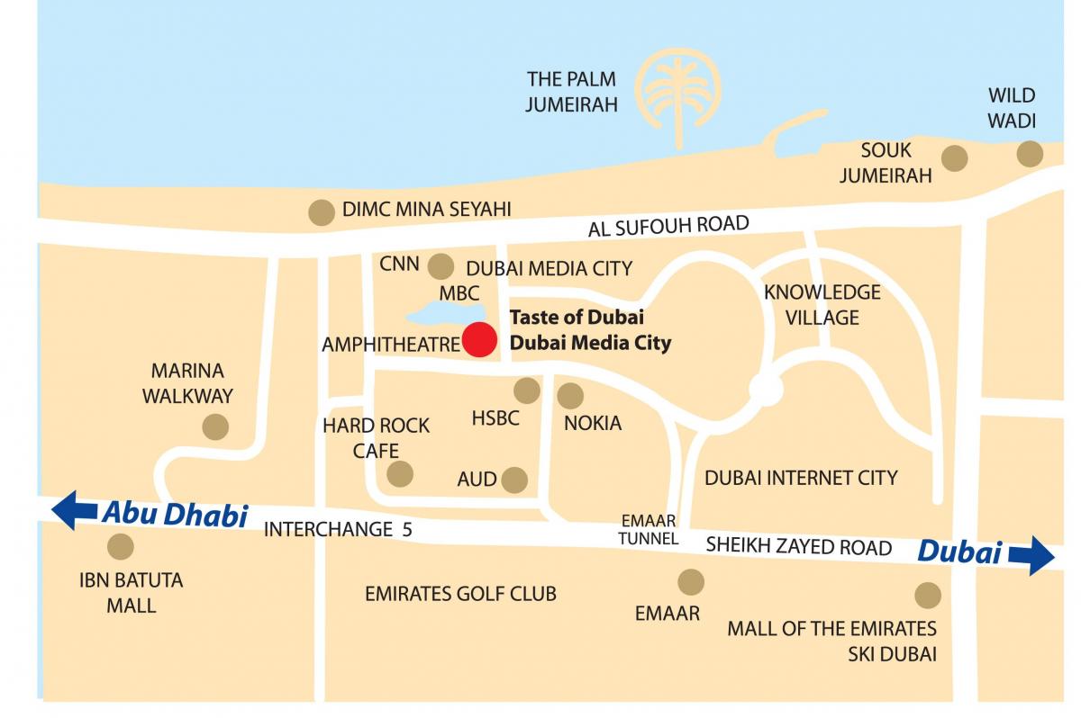 Dubai media city locatie op kaart