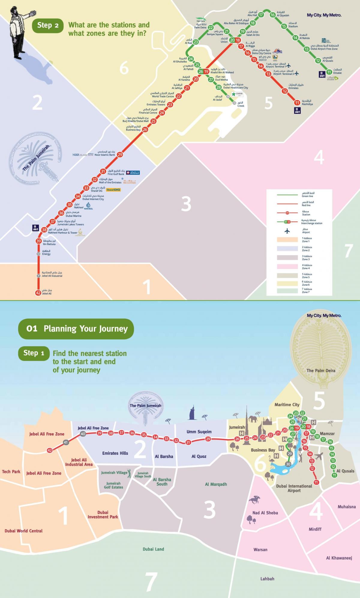 Dubai rode lijn van de metro kaart